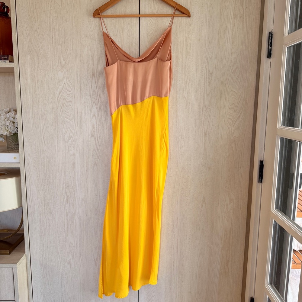 Zara whimsical rose & yellow color block draped cowl neck Slip midi Dress XS - Picture 8 of 13